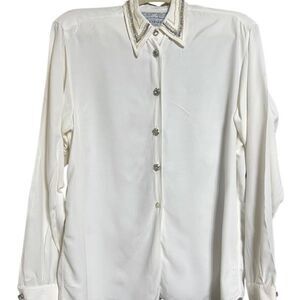 Le Garage Vintage French Embellished Rhinestone Button Up Blouse Size 2